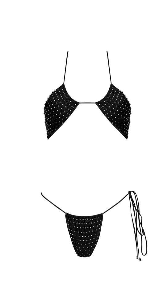 AMELIE Halter Bikini Top + Tie Side Bikini Bottoms in Black (Set)
