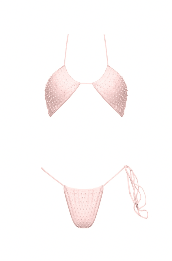 AMELIE Halter Bikini Top + Tie Side Bikini Bottoms in Pink(Set)