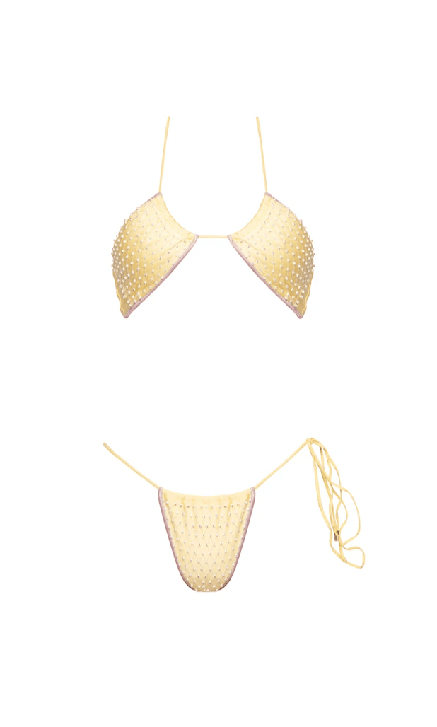 AMELIE Halter Bikini Top + Tie Side Bikini Bottoms in Yellow&Provence (Set)