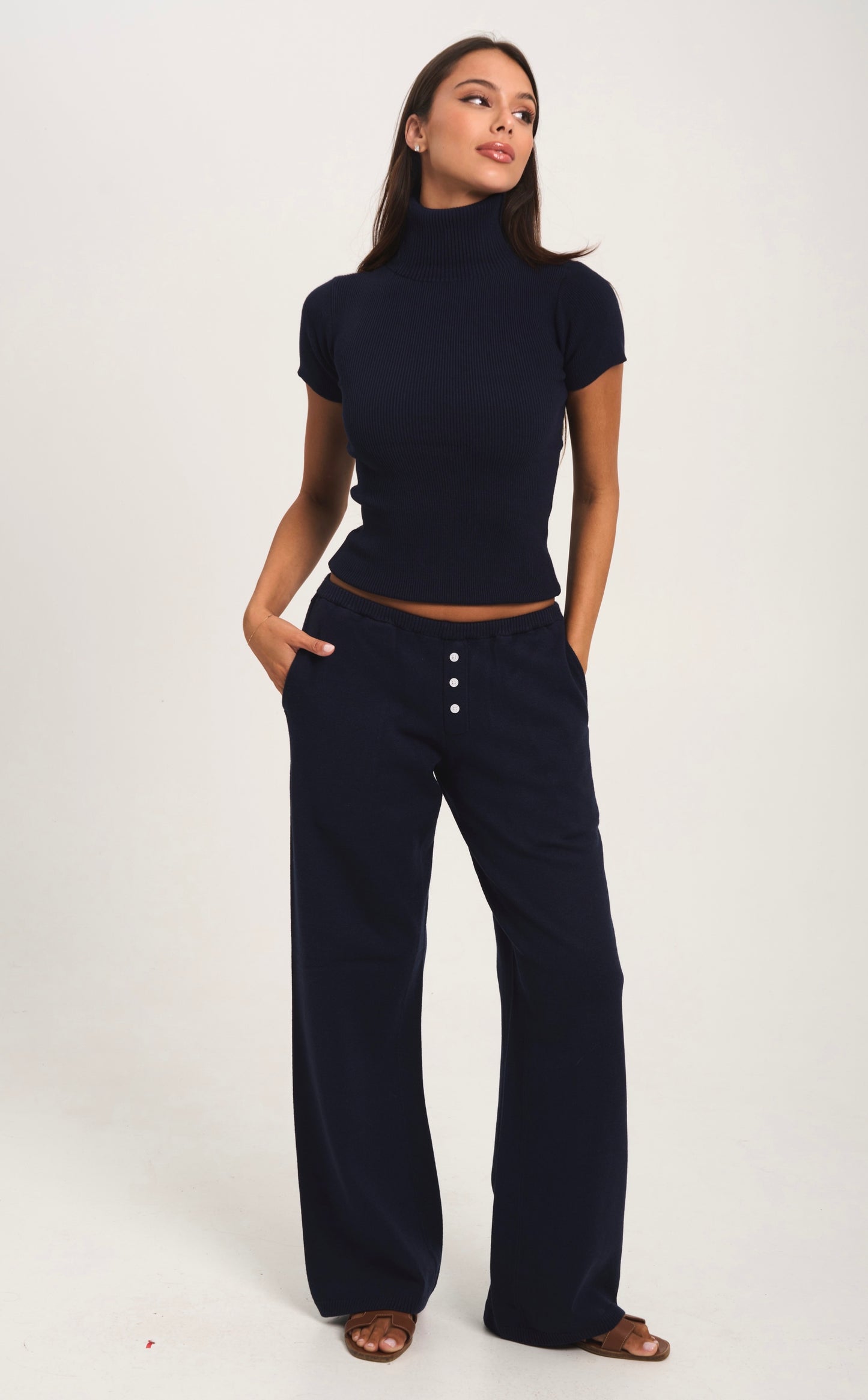 SOPHIE Knit Short Sleeve High Neck Top