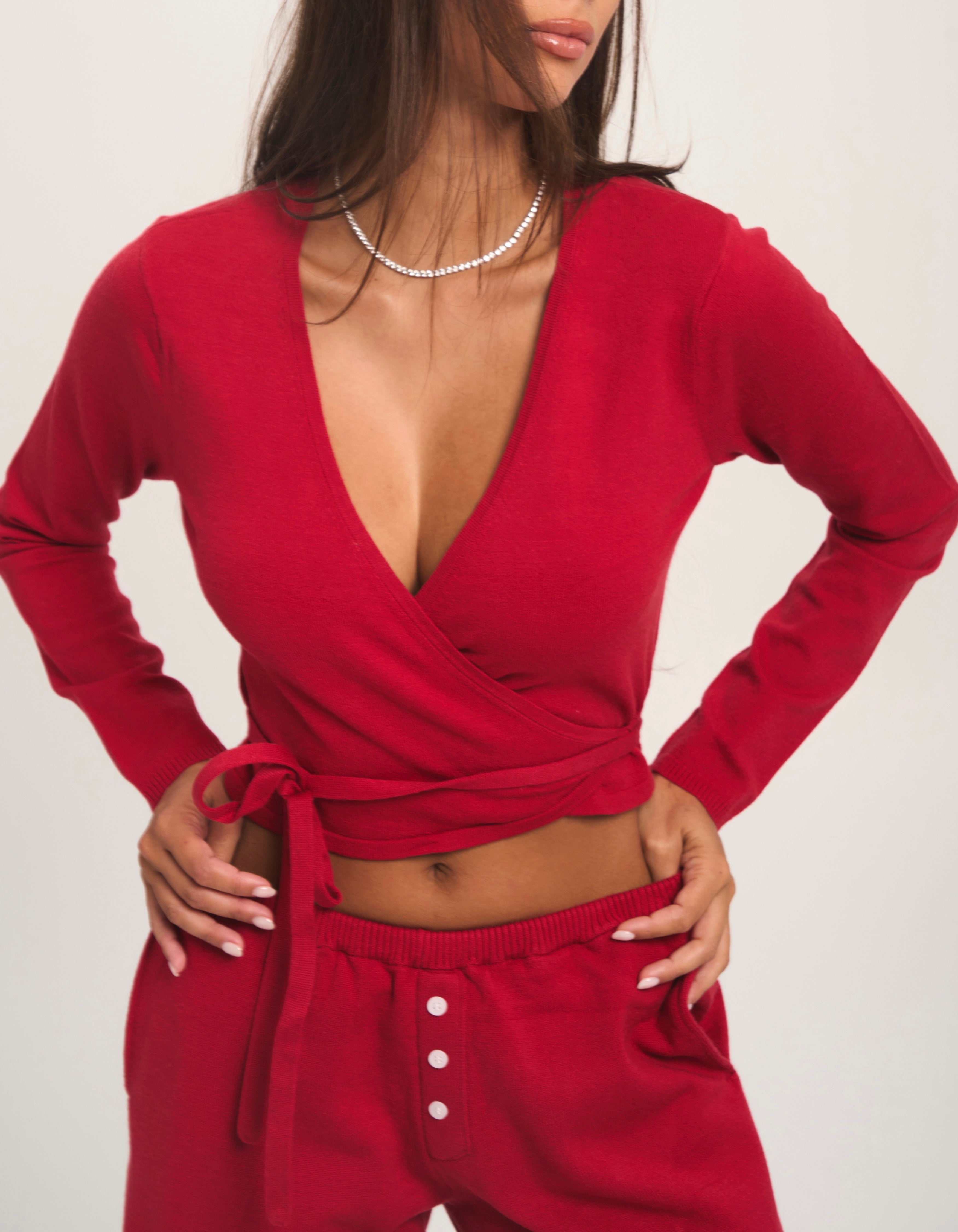 BALLERINA Knit Long Sleeve Wrap Top