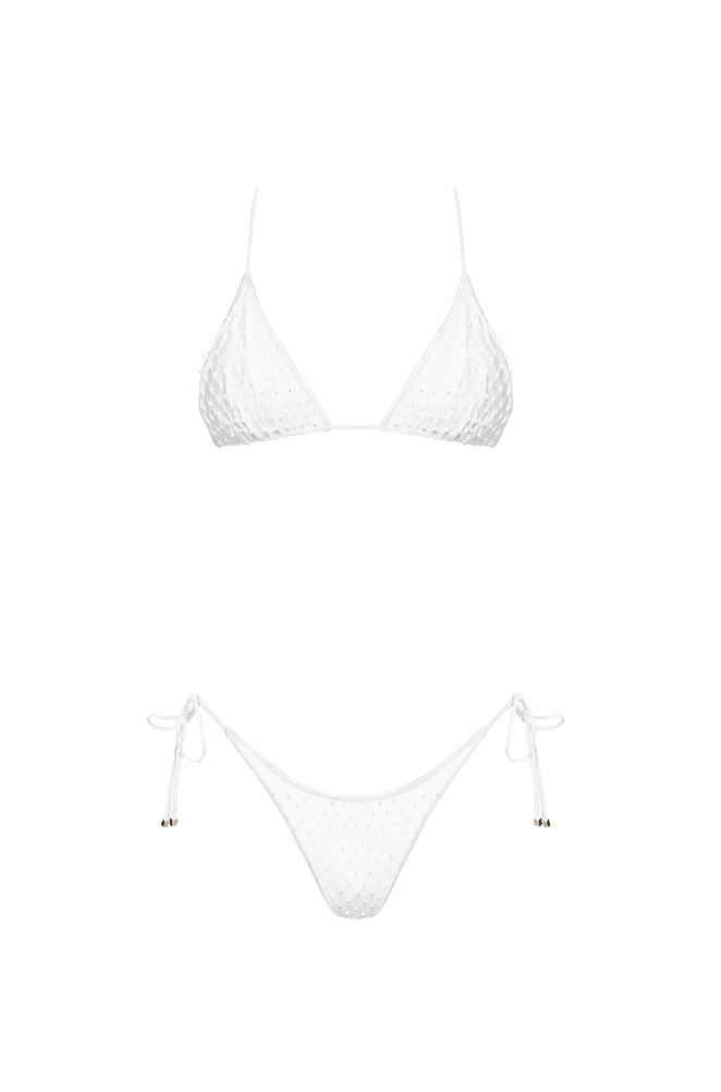 DAISY Triangle Bikini Top + Cheeky Bikini Bottoms in White (Set)